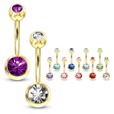 Classique Gem Belly Bars with Gold Plating - Basic Curved Barbell. Navel Rings Australia.