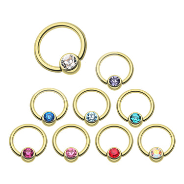 Gold Plated Classic Gem Captive Belly Rings - Captive Belly Ring. Navel Rings Australia.