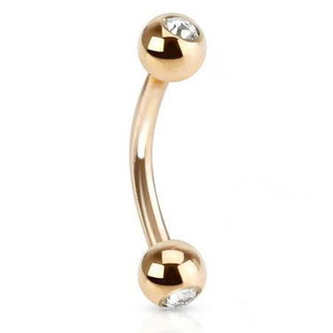 Double Gem Belly Piercing with Gold Plating - Basic Curved Barbell. Navel Rings Australia.