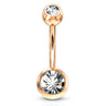 Classique Gem Belly Bar in 14G or 16G with Rose Gold Plating - Basic Curved Barbell. Navel Rings Australia.