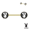 Official Black Playboy Bunny Logo Nipple Bar with Gold Plating - Nipple Ring. Navel Rings Australia.