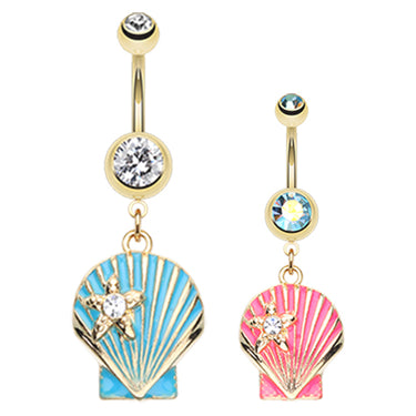 Bay Scallop Shell Belly Bar - Dangling Belly Ring. Navel Rings Australia.