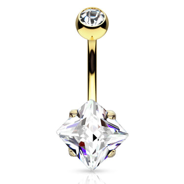 Diamanté Solitaire Belly Ring with Gold Plating - Fixed (non-dangle) Belly Bar. Navel Rings Australia.