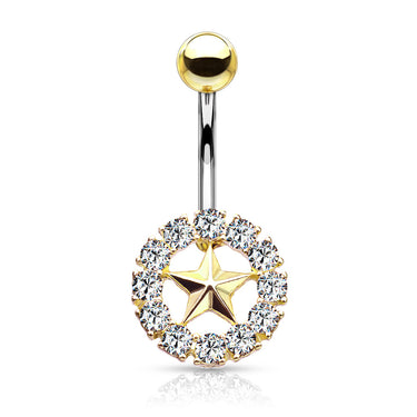 Kaleidoscope Star Navel Jewellery with Gold Plating - Fixed (non-dangle) Belly Bar. Navel Rings Australia.