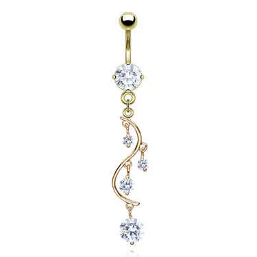 Chandelier Vine Navel Ring in Gold - Dangling Belly Ring. Navel Rings Australia.