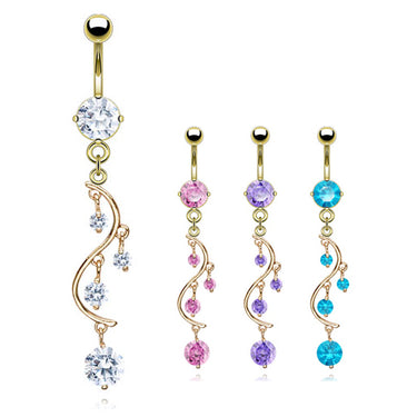 Chandelier Vine Navel Ring in Gold - Dangling Belly Ring. Navel Rings Australia.