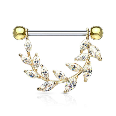 Crystal Vinnì Vine Drop Nipple Bar with Gold Plating - Nipple Ring. Navel Rings Australia.