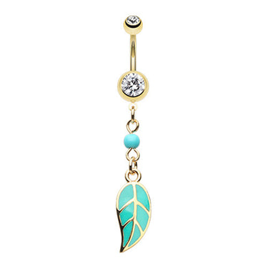 Golden Daniella Leaflet Belly Ring - Dangling Belly Ring. Navel Rings Australia.