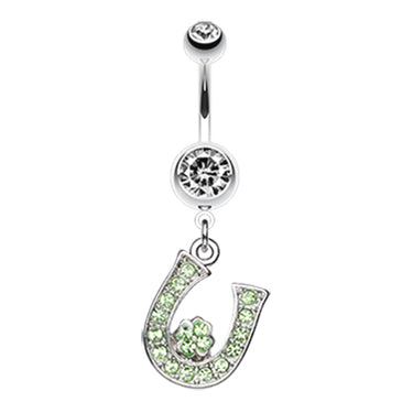 ST Patty's Lucky Horse Shoe Dangling Belly Bar - Dangling Belly Ring. Navel Rings Australia.