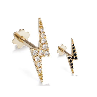 Authentic Lightning Bolt Diamond Earring by Maria Tash in 14K Gold. Flat Stud. - Earring. Navel Rings Australia.