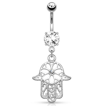 Royal Amulet Hamsa Belly Bar - Dangling Belly Ring. Navel Rings Australia.