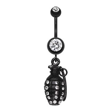 Blackline Hand Grenade Belly Button Rings - Dangling Belly Ring. Navel Rings Australia.