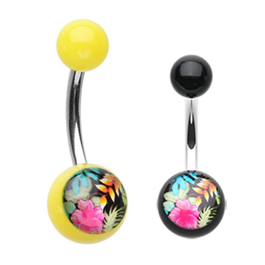 Hawaiian Luau Acrylic Belly Bar - Basic Curved Barbell. Navel Rings Australia.