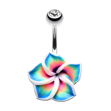 Hawaiian Aloha Frangipani Belly Ring - Fixed (non-dangle) Belly Bar. Navel Rings Australia.