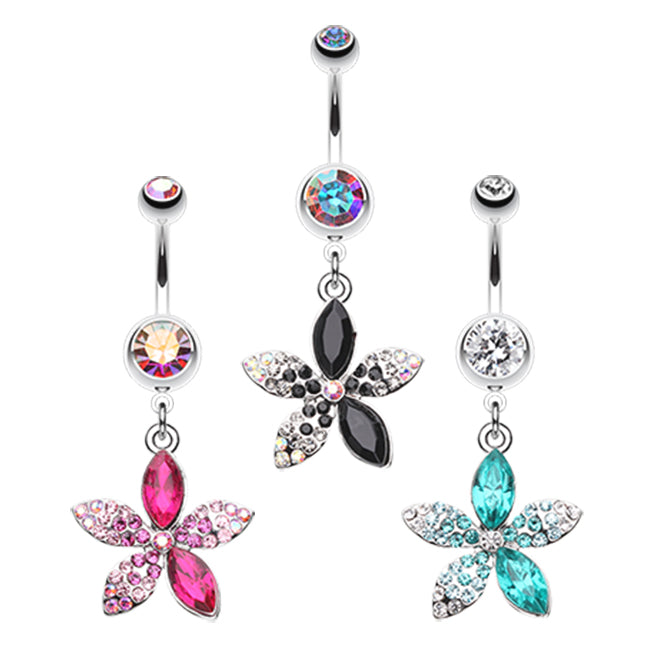 14g Belly Rings. Long Pink Dangly Flower Belly Ring. Belly Rings Shop ...