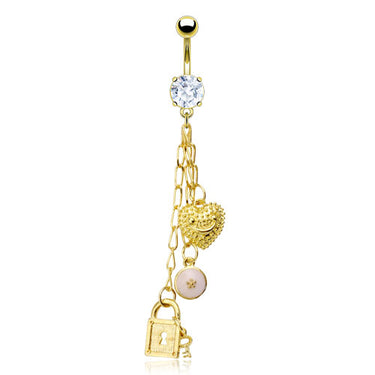 Clé Amour Belly Dangle with Gold Plating - Dangling Belly Ring. Navel Rings Australia.