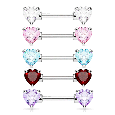 Duo Heart Gem Nipple Barbell Ring