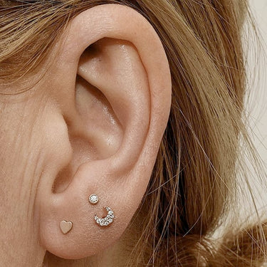 Threaded Heart Earring by Maria Tash in 14K White Gold. Flat Stud. - Earring. Navel Rings Australia.