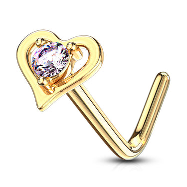 Heart Breaker L-Shape Nose Ring in 14K Yellow Gold - Nostril. Navel Rings Australia.