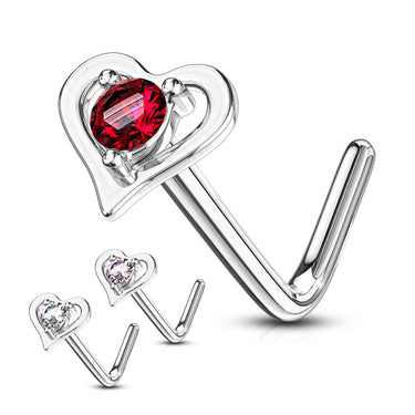 Heart Breaker L-Shape Nose Ring in 14K White Gold - Nostril. Navel Rings Australia.