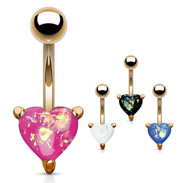 Solitaire Romeo Opal Belly Rings with Rose Gold Plating - Fixed (non-dangle) Belly Bar. Navel Rings Australia.