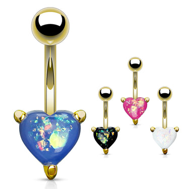 Solitaire Romeo Opal Belly Rings with Gold Plating - Fixed (non-dangle) Belly Bar. Navel Rings Australia.