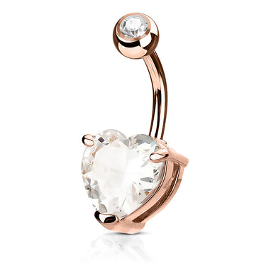 Heart Solitaire Belly Bar with Rose Gold Plating - Fixed (non-dangle) Belly Bar. Navel Rings Australia.