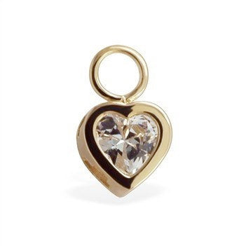 TummyToys® 14k Gold Bezel CZ Heart Charm - TummyToys® Swinger Charm. Navel Rings Australia.