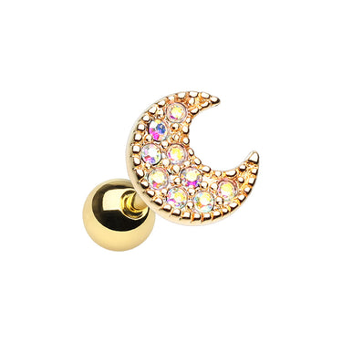 Luna Moon Glitza Earring in Gold. Tragus or Cartilage Piercings. - Earring. Navel Rings Australia.