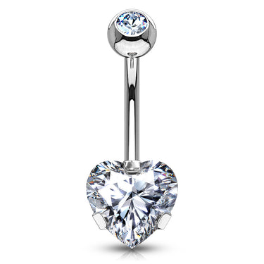 Ice Heart Solitaire Belly Bar - Fixed (non-dangle) Belly Bar. Navel Rings Australia.