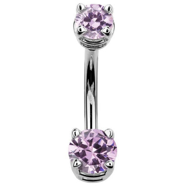 14K White Gold Petite Gem Belly Bars - Basic Curved Barbell. Navel Rings Australia.