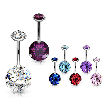 Internally Threaded Prong Set Belly Piercing - Fixed (non-dangle) Belly Bar. Navel Rings Australia.