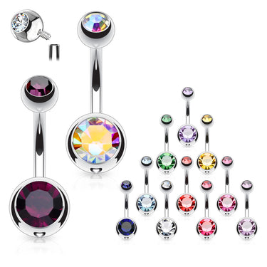 Classique Internally Threaded Gem Belly Rings - Basic Curved Barbell. Navel Rings Australia.