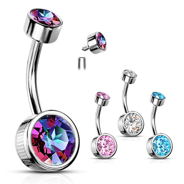 Flat Disc Internally Threaded Gem Belly Bar - Basic Curved Barbell. Navel Rings Australia.