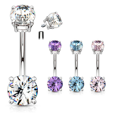 Classic Internally Threaded Gem Belly Bar - Basic Curved Barbell. Navel Rings Australia.