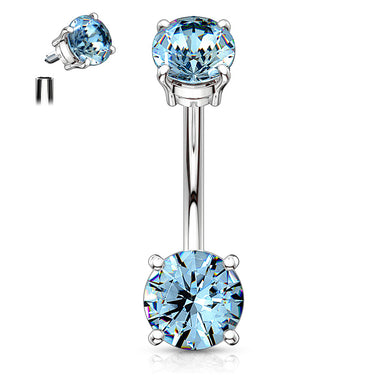 Classic Internally Threaded Gem Belly Bar - Basic Curved Barbell. Navel Rings Australia.