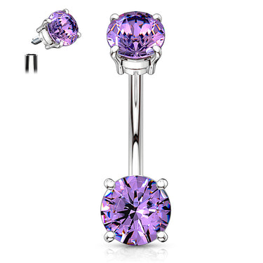 Classic Internally Threaded Gem Belly Bar - Basic Curved Barbell. Navel Rings Australia.