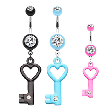 Diamanté Key Dangly Belly Ring