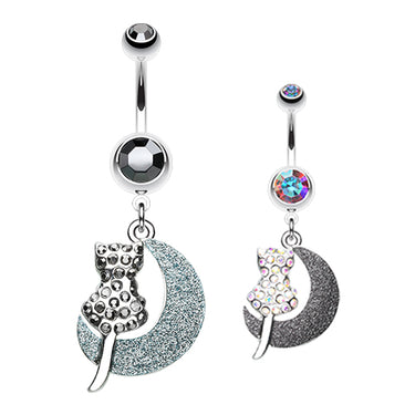 Moonlight Kitty Belly Ring - Dangling Belly Ring. Navel Rings Australia.