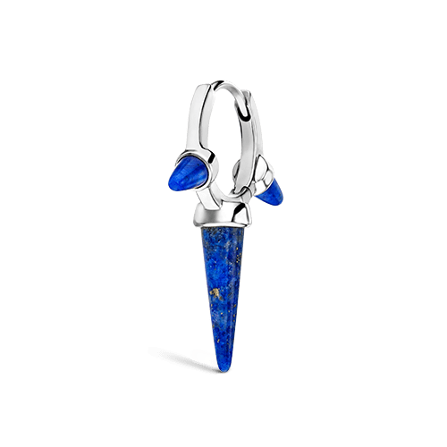 Lapis Triple Long Spike Hoop Earring by Maria Tash in White Gold