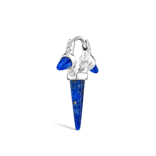 Lapis Triple Long Spike Diamond Eternity Hoop Earring by Maria Tash in White Gold