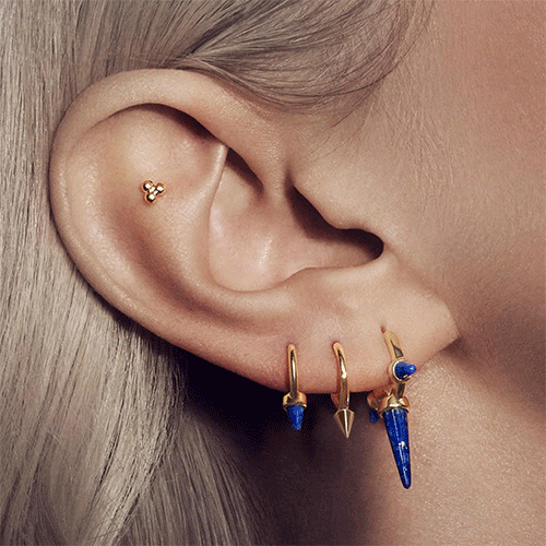 Lapis Triple Long Spike Hoop Earring by Maria Tash in White Gold