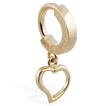 TummyToys® 14K Yellow Gold Dangling Heart Navel Ring - TummyToys® Patented Clasp. Navel Rings Australia.