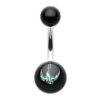 Swallow Bird Acrylic Navel Bar - Basic Curved Barbell. Navel Rings Australia.