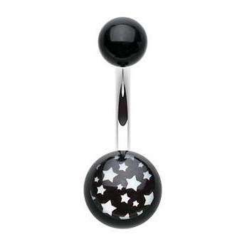 Black and White Star Gaze Navel Bar - Basic Curved Barbell. Navel Rings Australia.