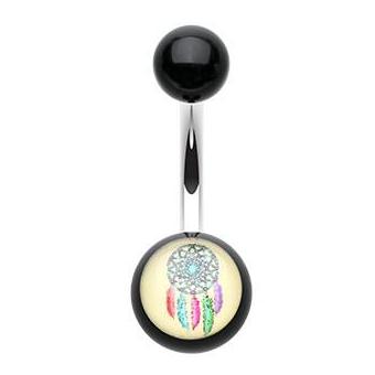 Retro Dream Catcher Acrylic Navel Ring - Basic Curved Barbell. Navel Rings Australia.