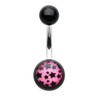 Acrylic Pink Star Gaze Navel Bar - Basic Curved Barbell. Navel Rings Australia.