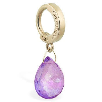 TummyToys® Solid 14K Yellow Gold Amethyst Drop - TummyToys® Patented Clasp. Navel Rings Australia.