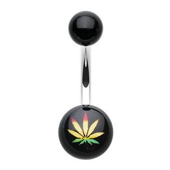 Rasta Pot Leaf Belly Piercing - Basic Curved Barbell. Navel Rings Australia.