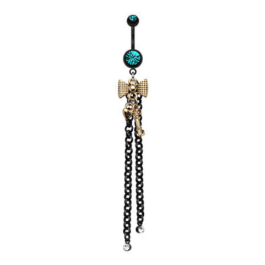 Long Blackline Bow Charm Belly Piercing Ring - Dangling Belly Ring. Navel Rings Australia.